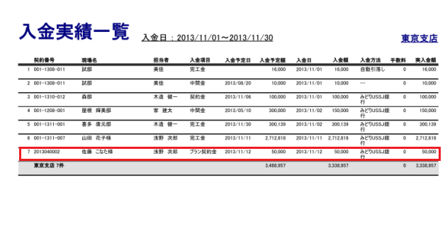 入金実績一覧